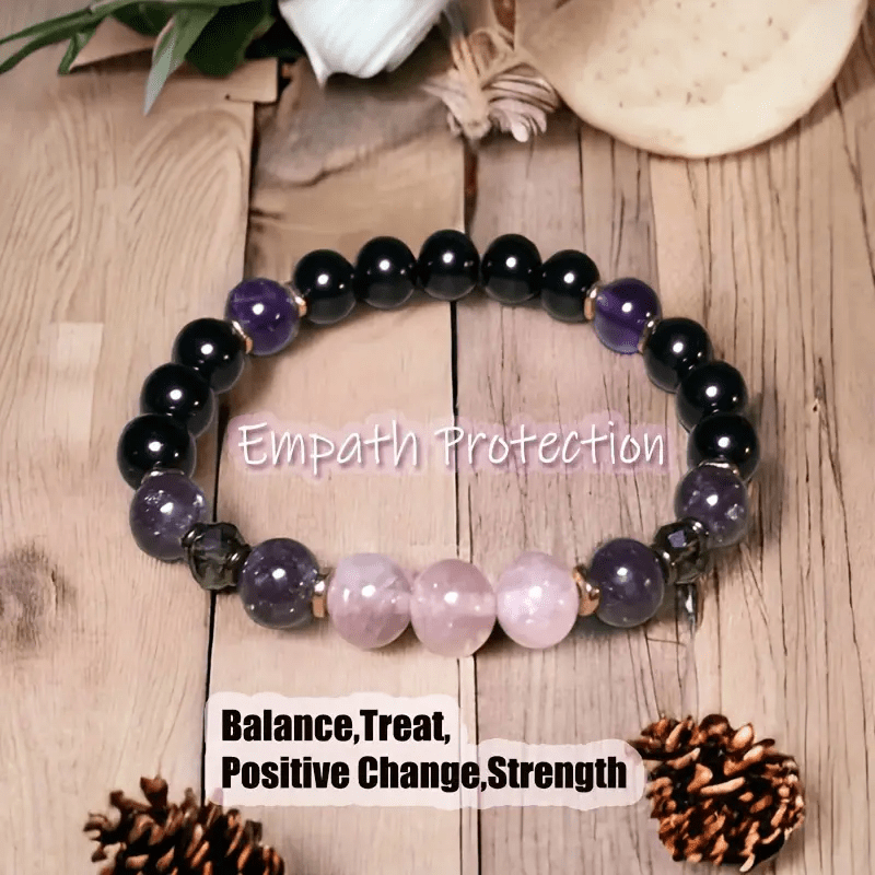 Aurora 8mm Rose Quartz, Obsidian & Amethyst Beaded Bracelet