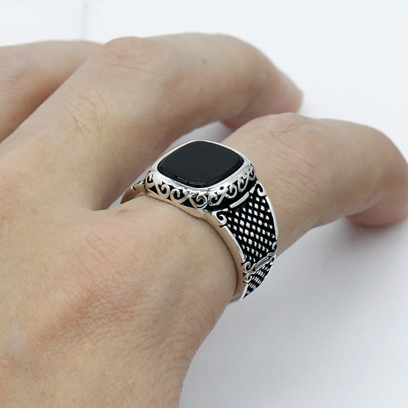 Elegante Zwarte Onyx en Zilveren Ring voor de Moderne Man - Max