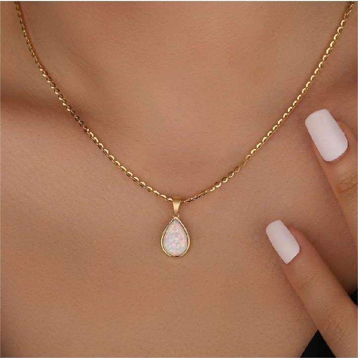 Eloise 18K Natuurlijke Opaal Druppel Hanger Ketting - Een Betoverende Elegantie