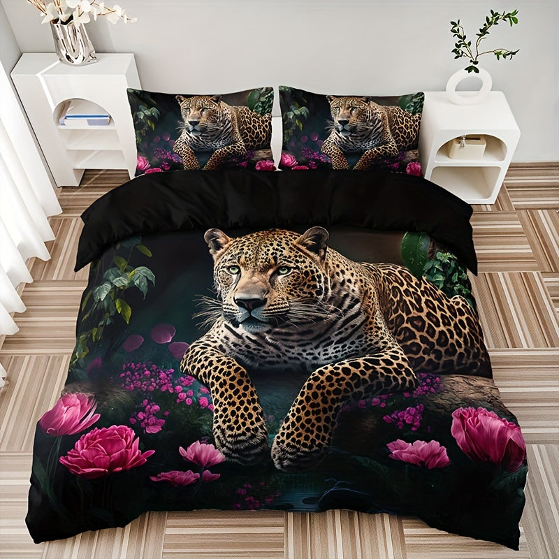 Luxueuze Dierenprint Bedset met Rozenmotief - 3-delig