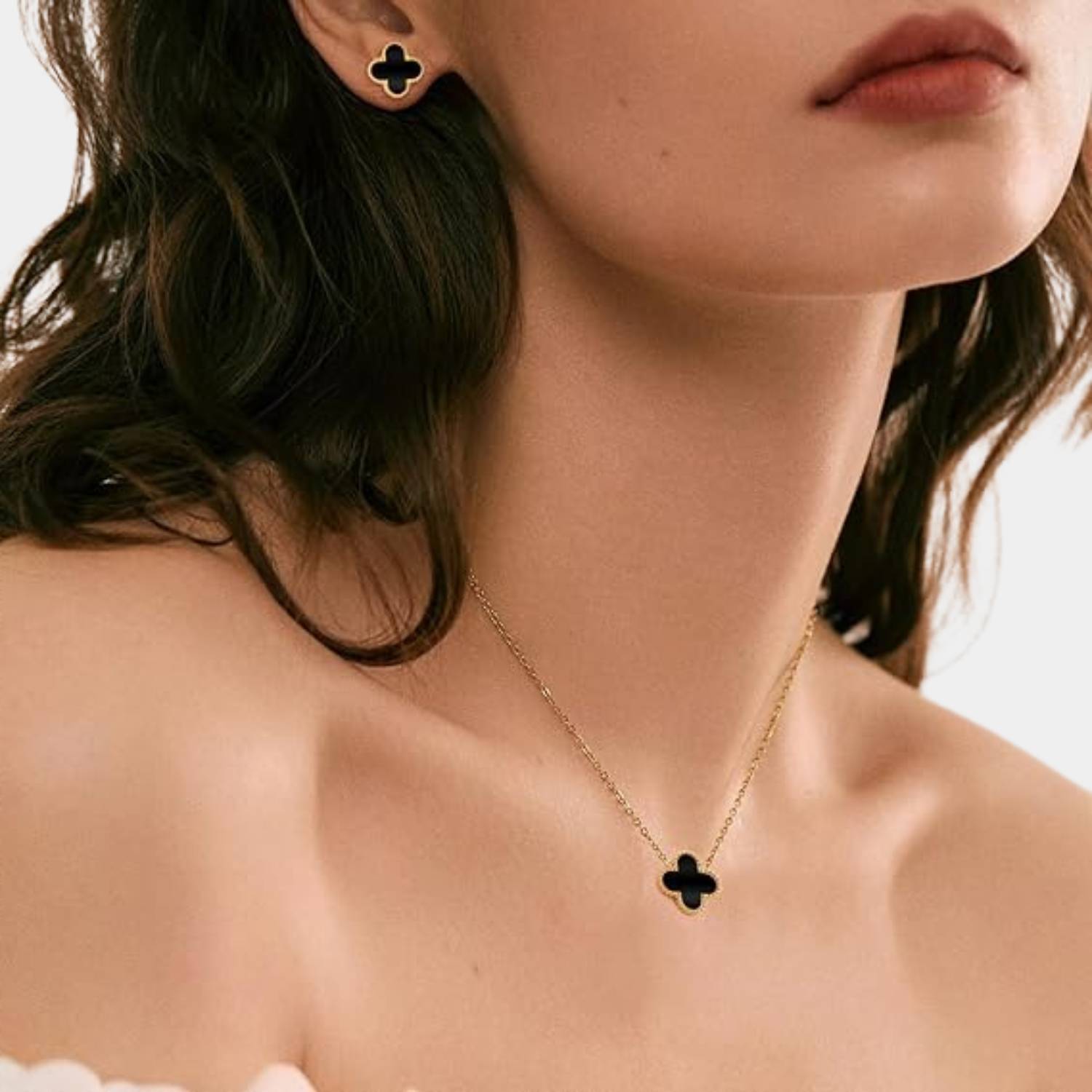 GoldenClove Jewelry Set - Elegante Klaver Ketting, Armband & Oorbellen