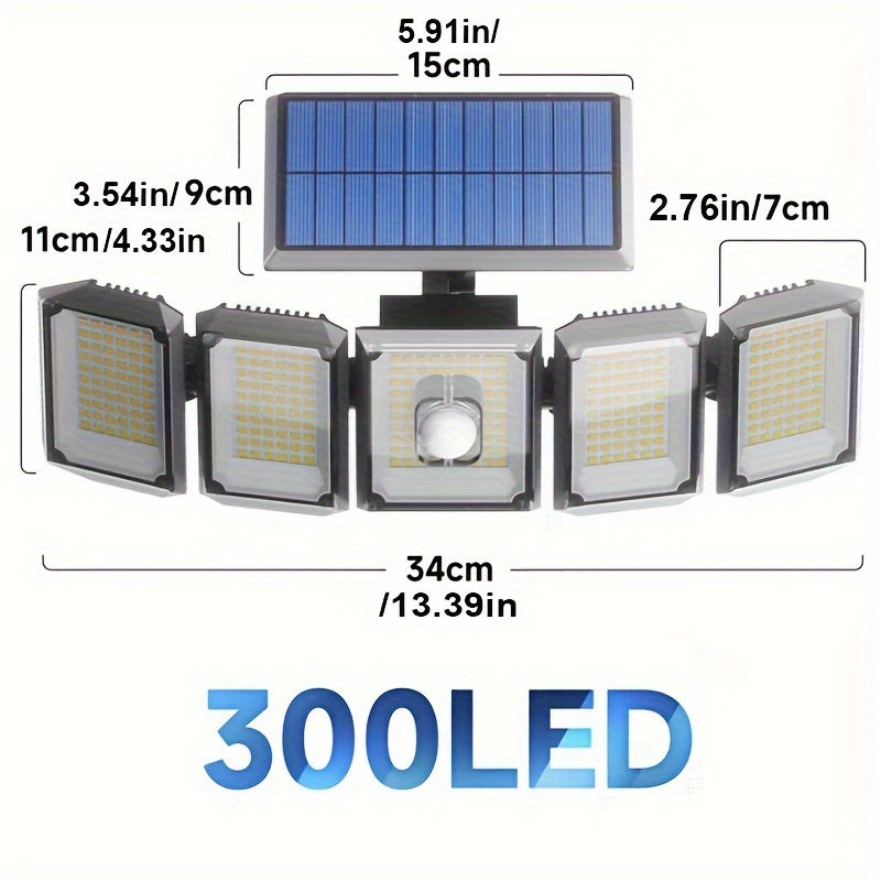 SolarGuard Pro – 5-Arm Zonne-LED Buitenlamp met Sensor