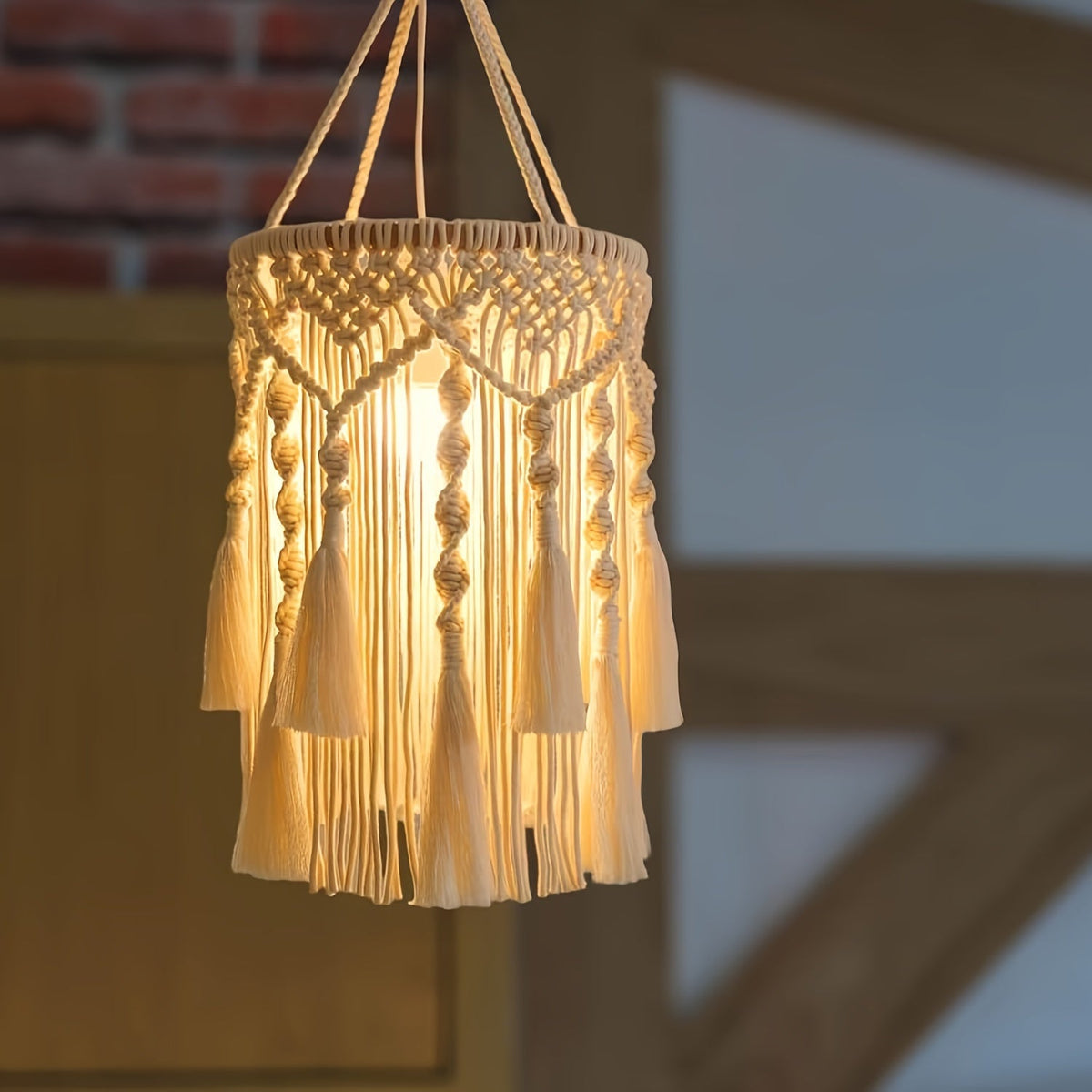 BohoTwist Pendant - Handgeweven Lampenkap met Kwasten
