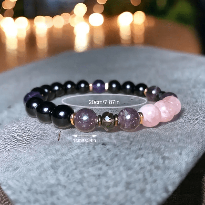 Aurora 8mm Rose Quartz, Obsidian & Amethyst Beaded Bracelet