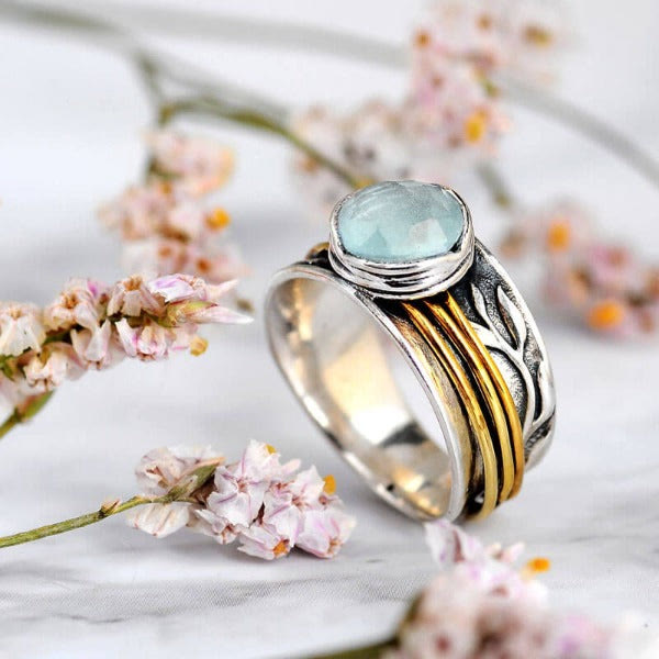 Enchanting Aquamarine Spinner Ring - Selene Design