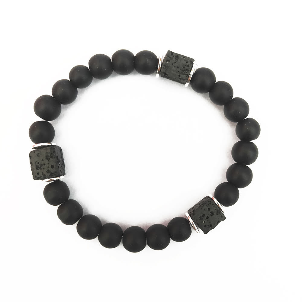 Aurelia Zwart Onyx en Lavasteen Kubus Balance-Armband