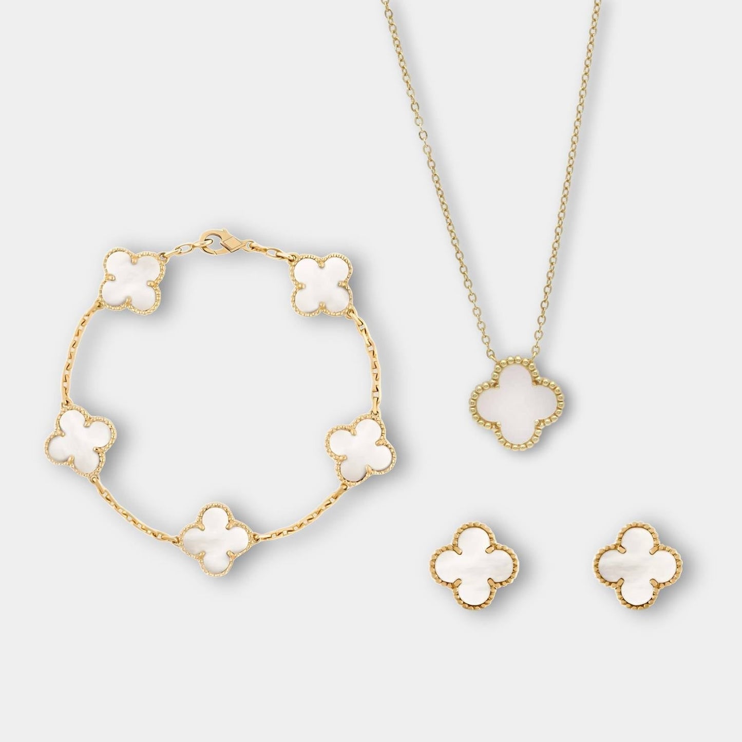 Golden Clover Jewelry Set – Ketting, Armband & Oorbellen