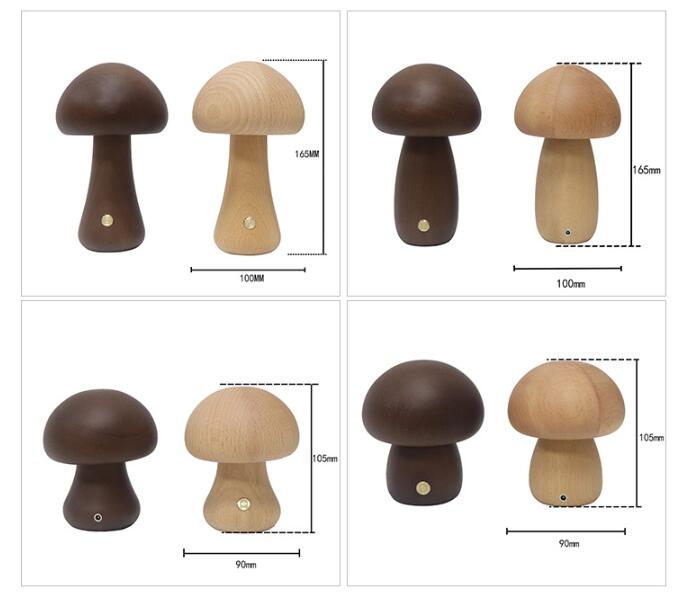 Mushroomlight - Draadloze Houten Paddenstoel LED Nachtlampje