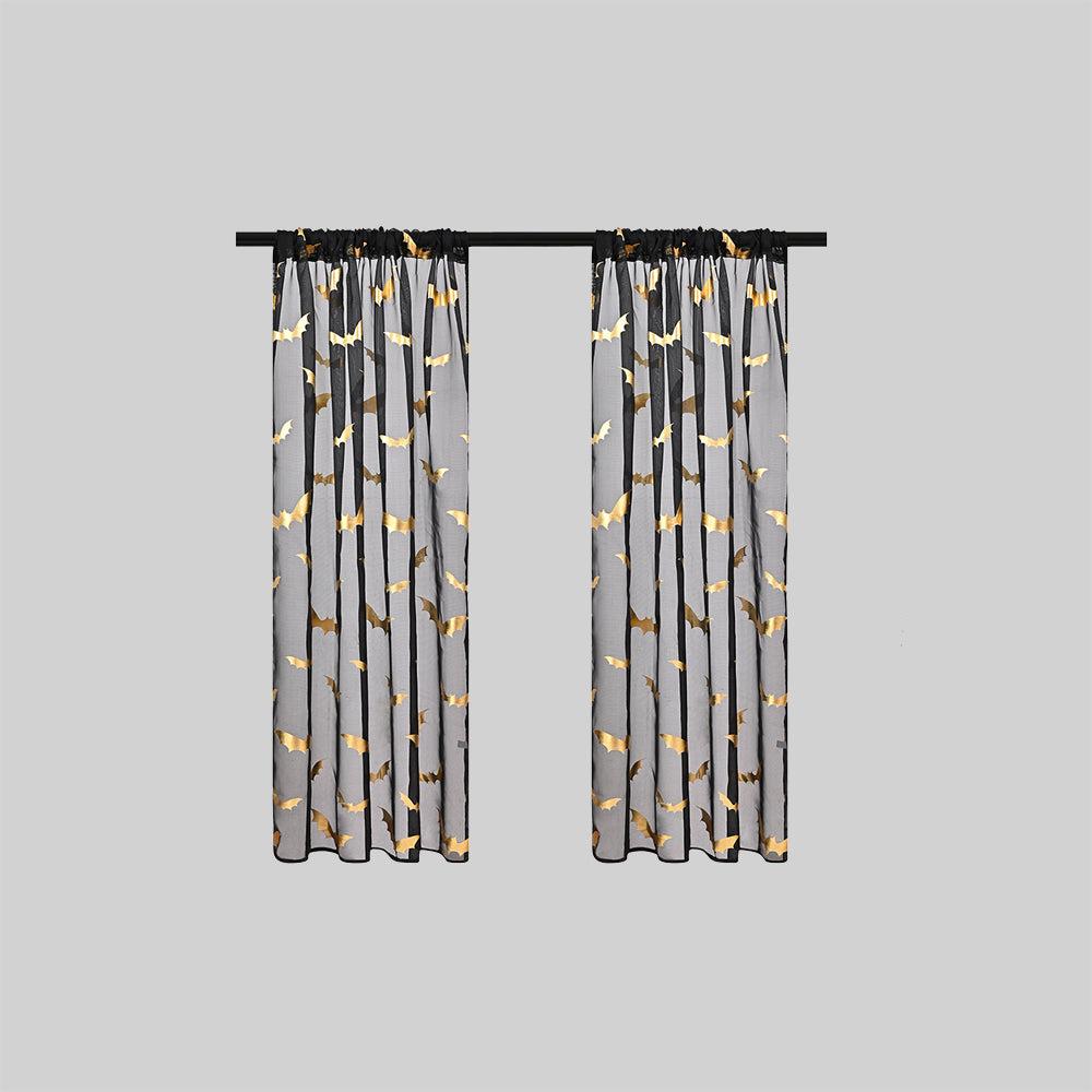 BatGlow Curtains - Elegant Vleermuisprint van Transparant Polyester