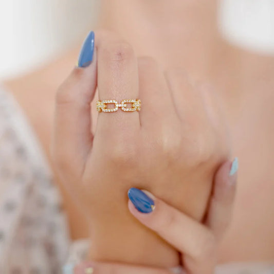 Stralende Gouden Schakelring met Zirkonia - Marina Elegantie