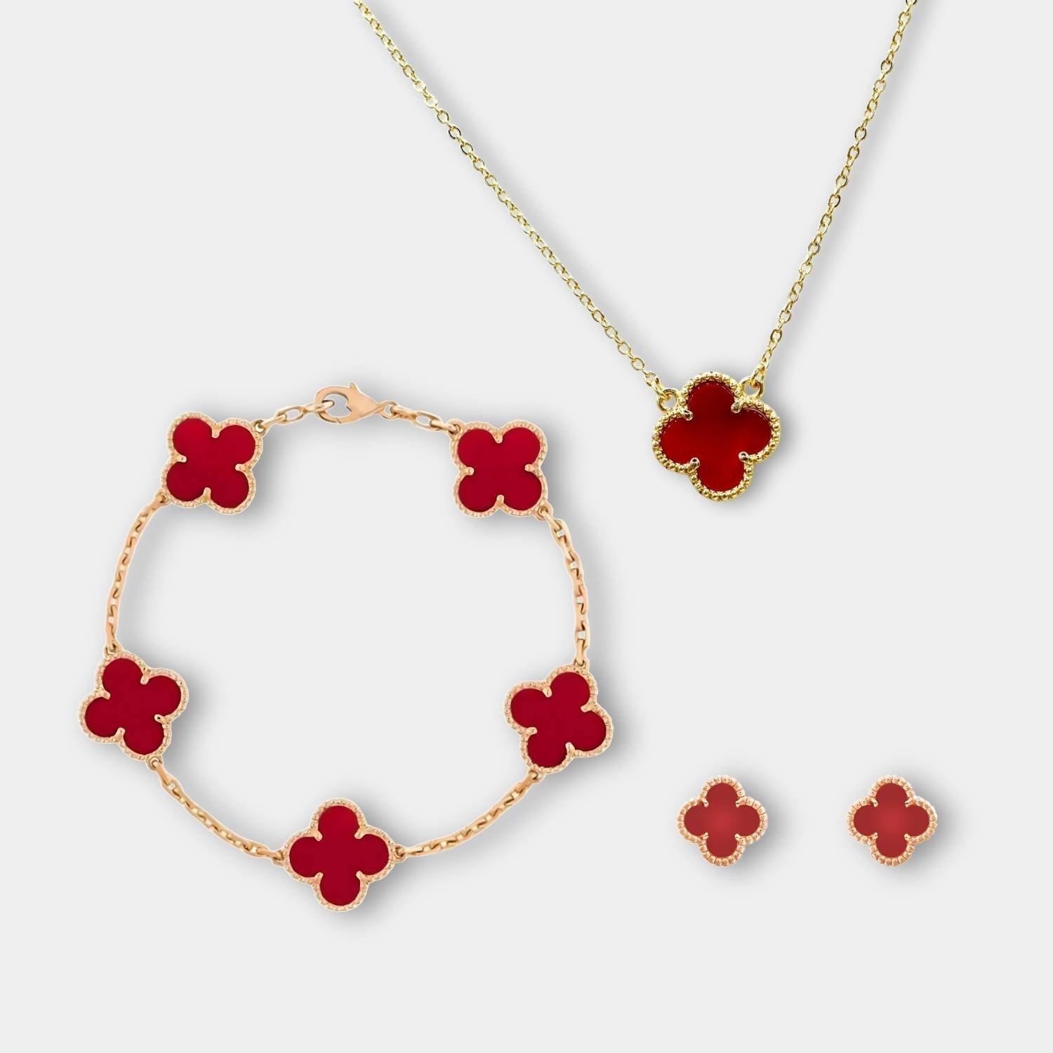 GoldenClove Jewelry Set - Elegante Klaver Ketting, Armband & Oorbellen