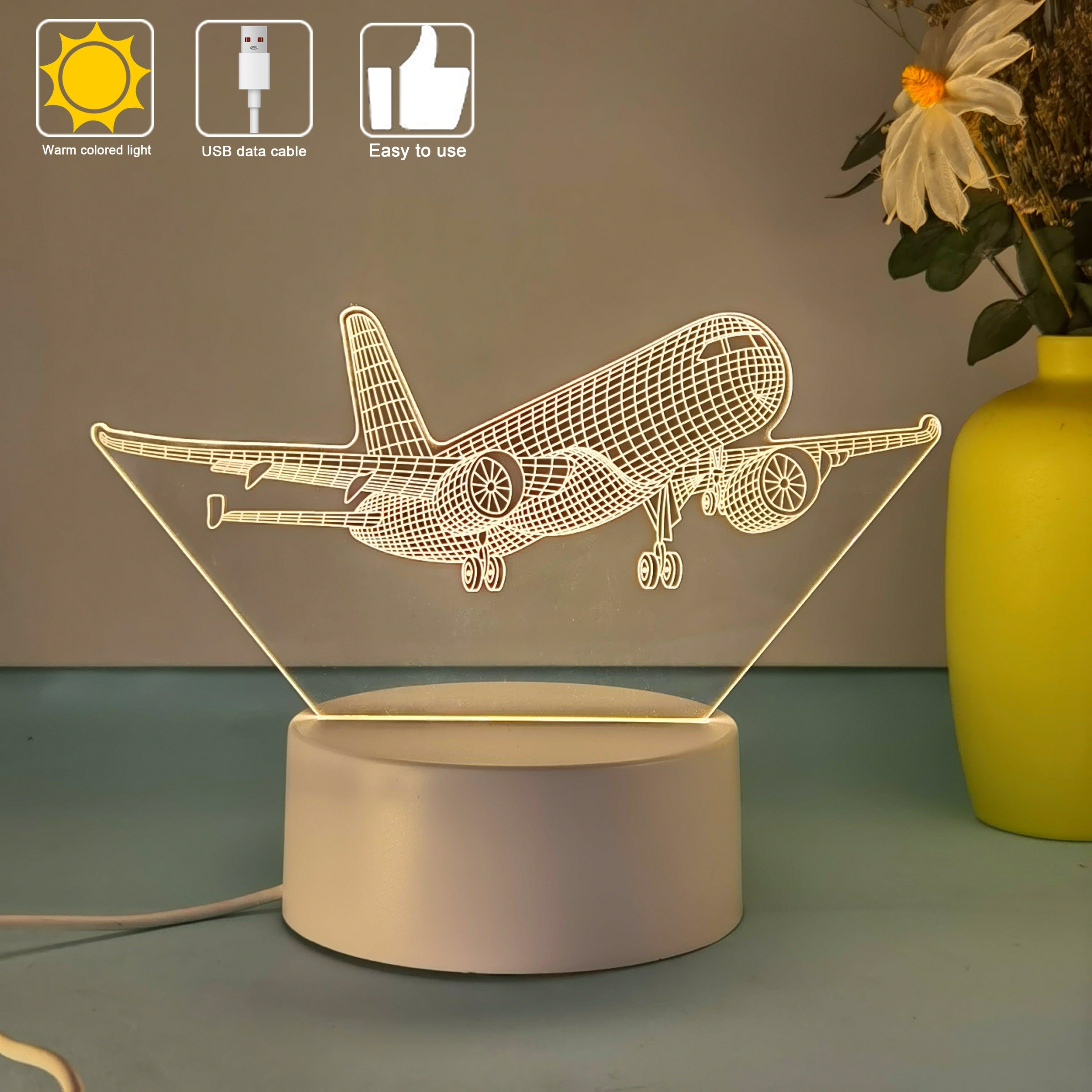 SkyGlow – 3D Vliegtuig LED Nachtlamp met USB