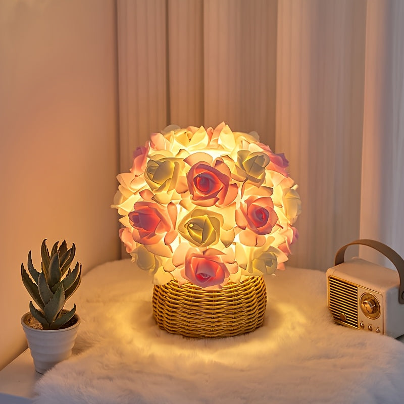 FloraGlow - Luxe Art Deco Rozen Tafellamp met USB