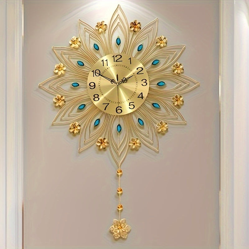 GoldenBloom Clock - Luxe Stille Wandklok met Bloemen