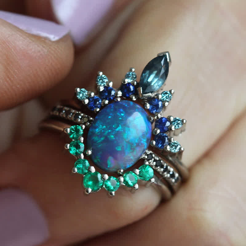 Isabella 3-Piece Ring Set with Stunning Sapphire and Opal