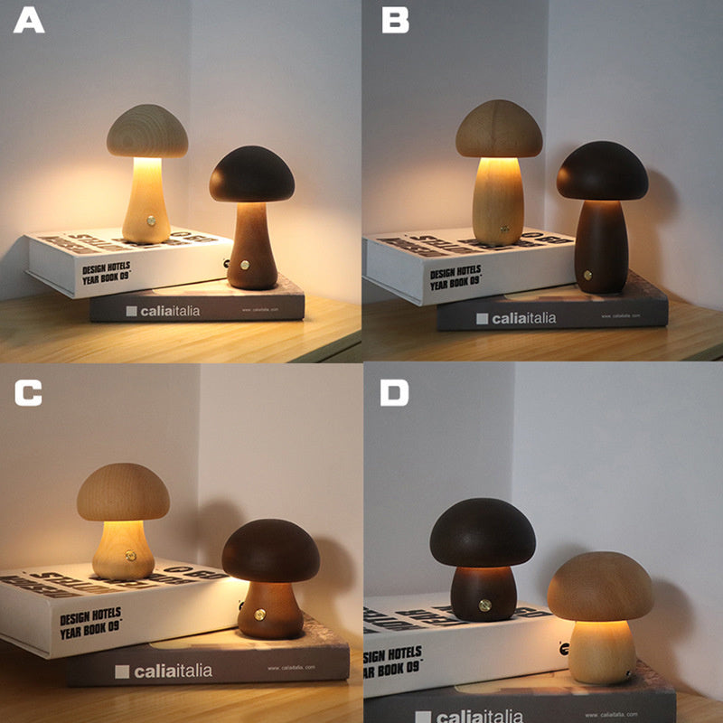 Mushroomlight - Draadloze Houten Paddenstoel LED Nachtlampje