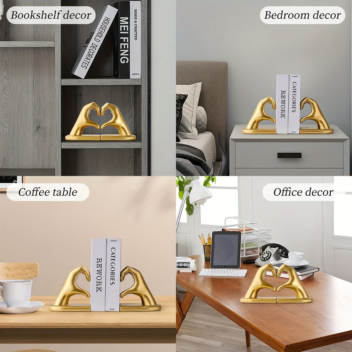 Chic Heart Support - Moderne Finger Boekensteunen in Goud