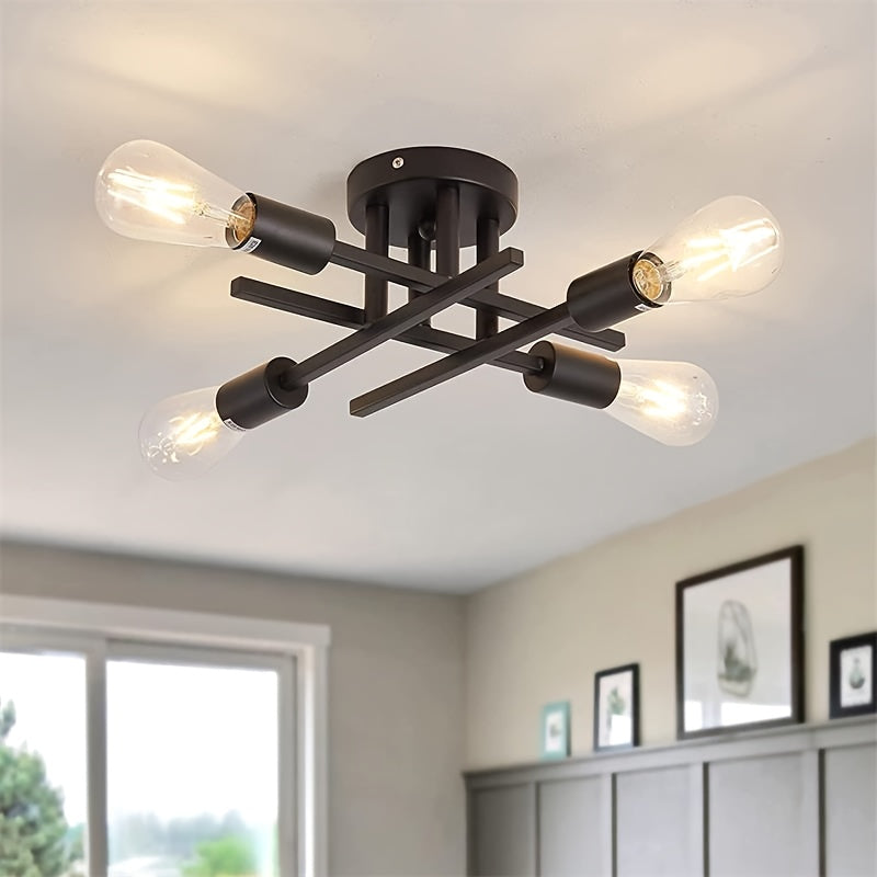 SatelliteLight – Moderne Industriële Plafondlamp in Zwart Ijzer
