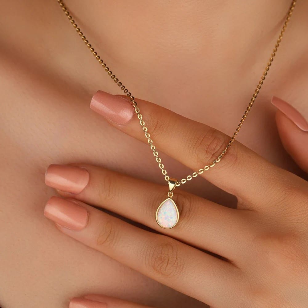 Eloise 18K Natuurlijke Opaal Druppel Hanger Ketting - Een Betoverende Elegantie