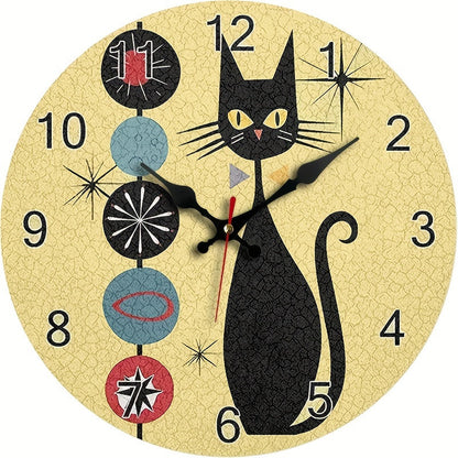 CoolCat Klok - Moderne Stille Wandklok van Hout