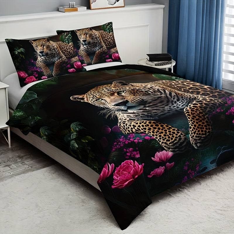 Luxueuze Dierenprint Bedset met Rozenmotief - 3-delig