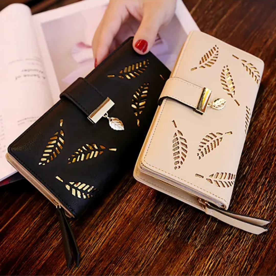 GoldenLeaf – Luxe Leren Portemonnee met Bladeren