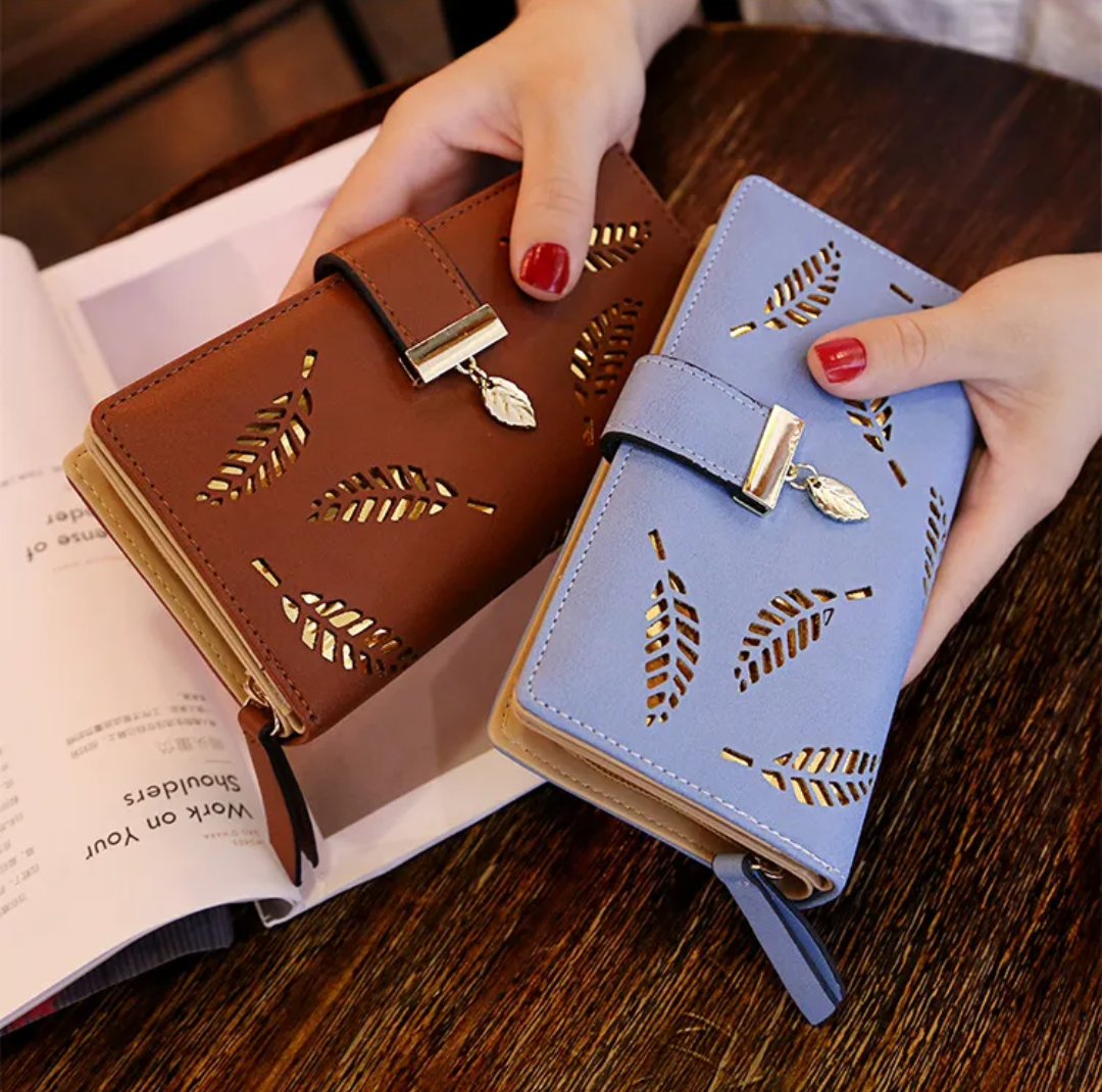 GoldenLeaf – Luxe Leren Portemonnee met Bladeren