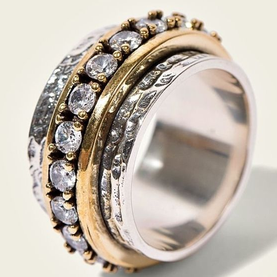 Elegant Vintage Goud- en Zilveren Ring met Zirkonia - Esmira Collection