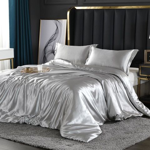 Zijde/Satijnen Bedlinnen Dekbedovertrek Luxe Set (2x kussensloop, 1x hoeslaken, 1x dekbed)