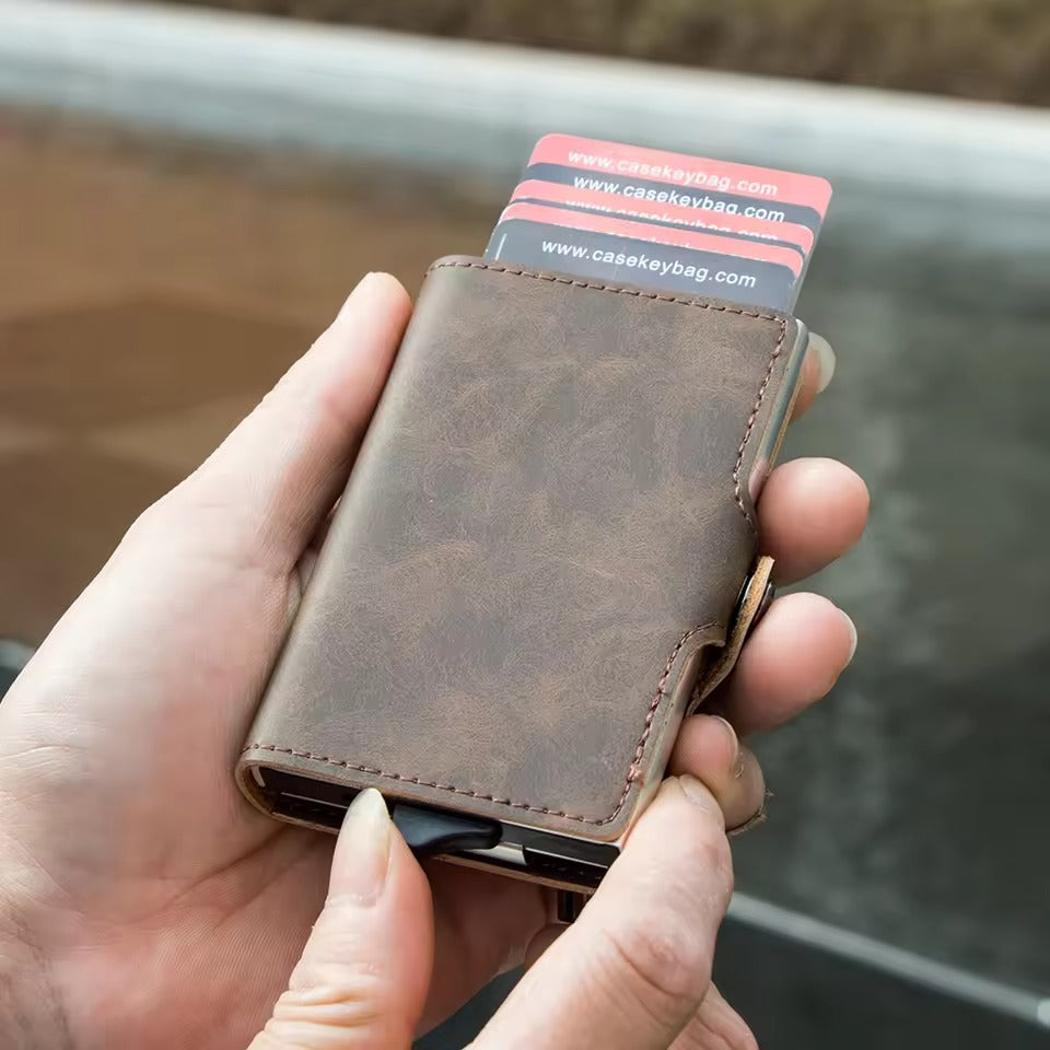 RFID Vintage Pop-Up Wallet – Leren Slimme Portemonnee met Airtag Slot