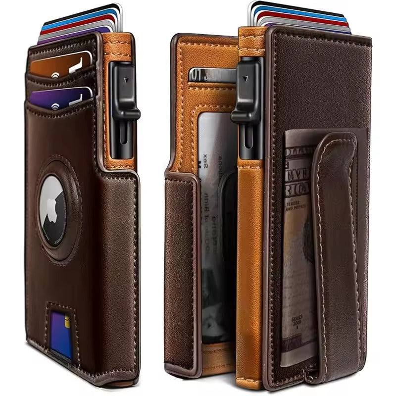 RFID Leren Pop-Up Wallet – Slimme Portemonnee met Airtag Slot