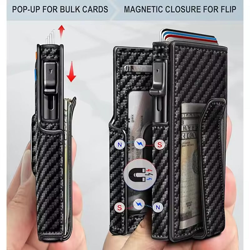 RFID Leren Pop-Up Wallet – Slimme Portemonnee met Airtag Slot