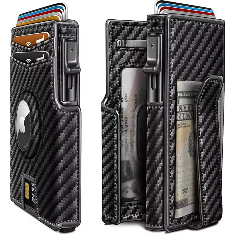 RFID Leren Pop-Up Wallet – Slimme Portemonnee met Airtag Slot