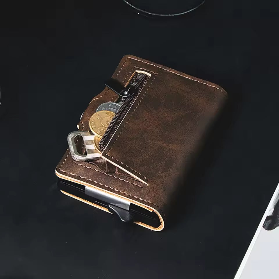 RFID Vintage Pop-Up Wallet – Leren Slimme Portemonnee met Airtag Slot