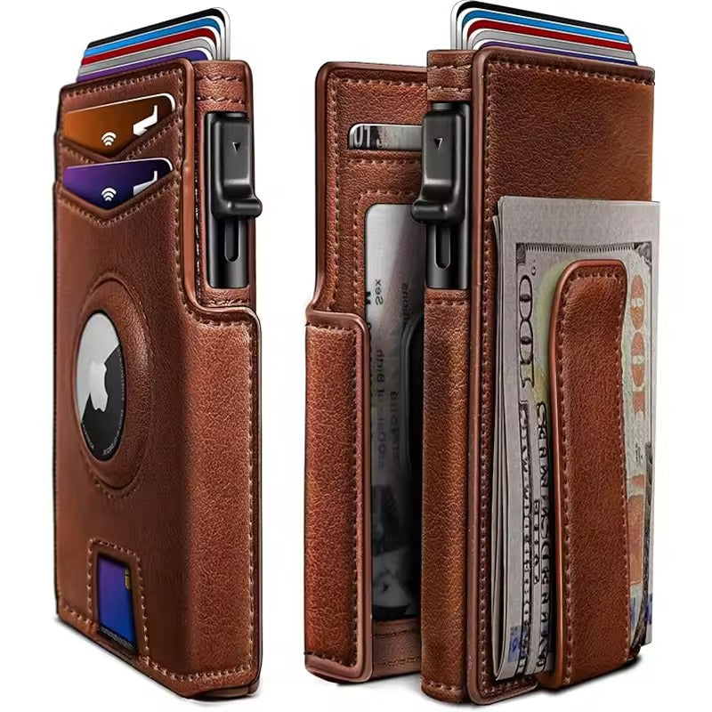 RFID Leren Pop-Up Wallet – Slimme Portemonnee met Airtag Slot