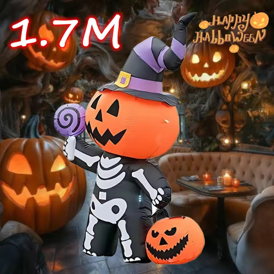 Halloween Opblaasbare Pompoen Skelet 1.7M met Spook en LED Verlichting