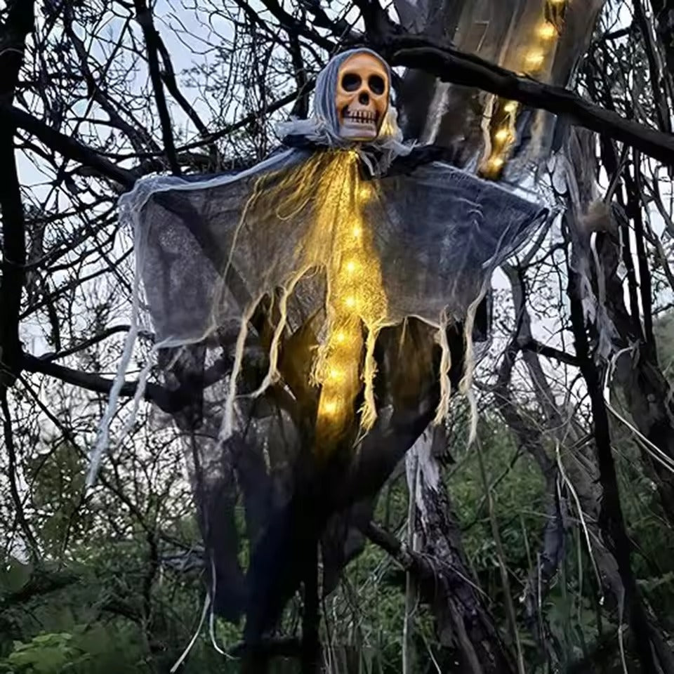 Halloween Spook Decoratie – Hangend Skelet met LED Licht voor Tuin & Feest
