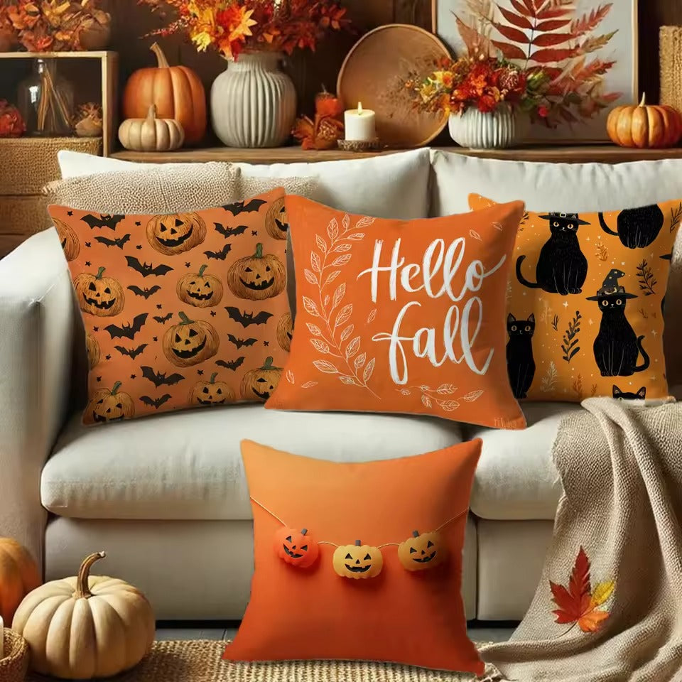 Halloween Kussenhoes – Pompoen en Katten Design voor Bank en Slaapkamer