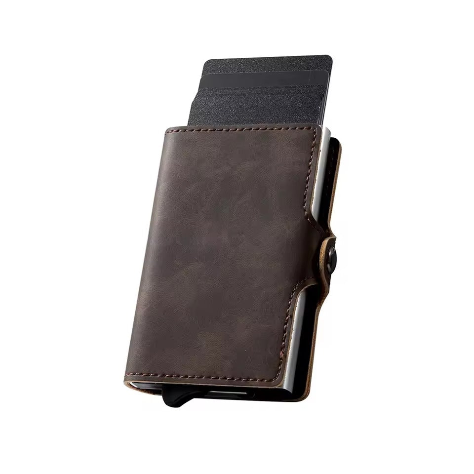 RFID Vintage Pop-Up Wallet – Leren Slimme Portemonnee met Airtag Slot