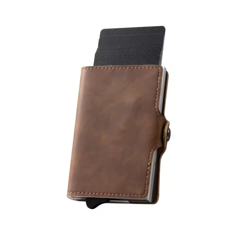 RFID Vintage Pop-Up Wallet – Leren Slimme Portemonnee met Airtag Slot