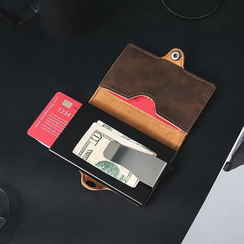 RFID Vintage Pop-Up Wallet – Leren Slimme Portemonnee met Airtag Slot