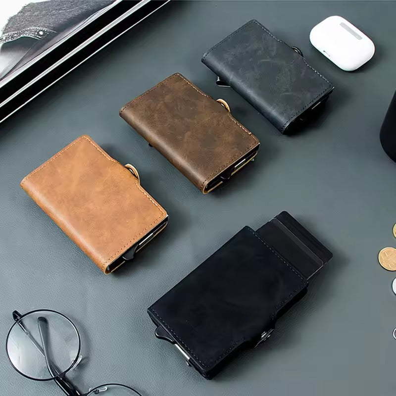 RFID Vintage Pop-Up Wallet – Leren Slimme Portemonnee met Airtag Slot