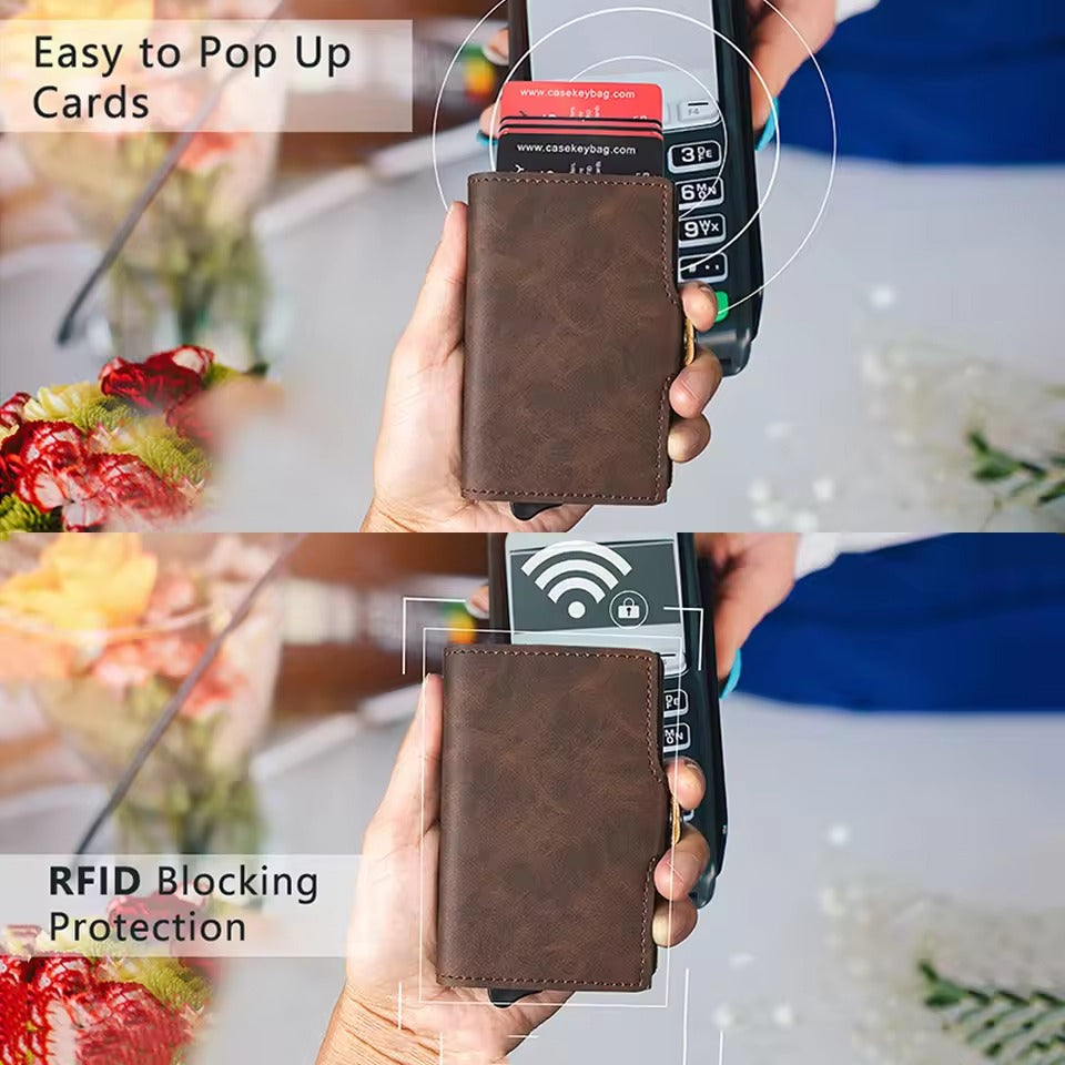 RFID Vintage Pop-Up Wallet – Leren Slimme Portemonnee met Airtag Slot
