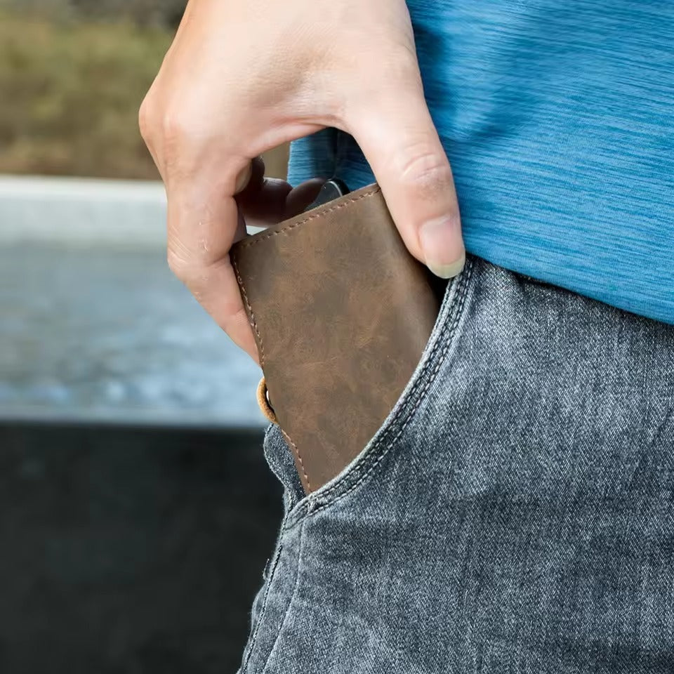 RFID Vintage Pop-Up Wallet – Leren Slimme Portemonnee met Airtag Slot