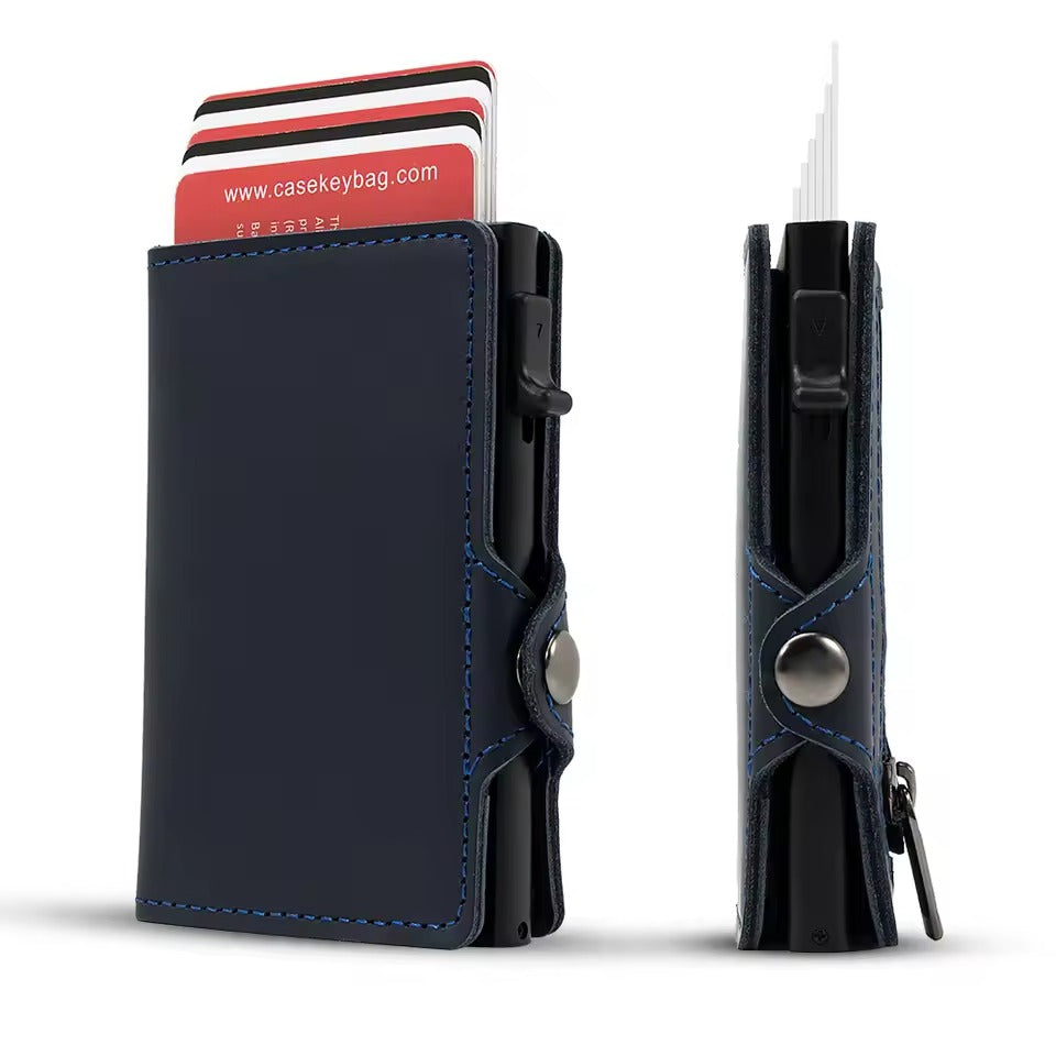RFID Leren Pop-Up Wallet – Slimme Portemonnee met Muntvak