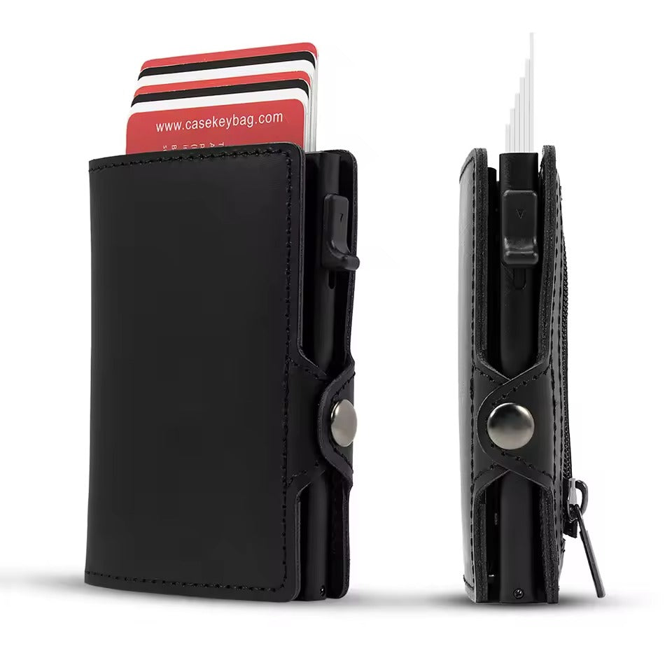 RFID Leren Pop-Up Wallet – Slimme Portemonnee met Muntvak