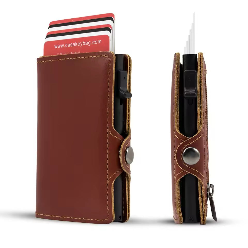 RFID Leren Pop-Up Wallet – Slimme Portemonnee met Muntvak
