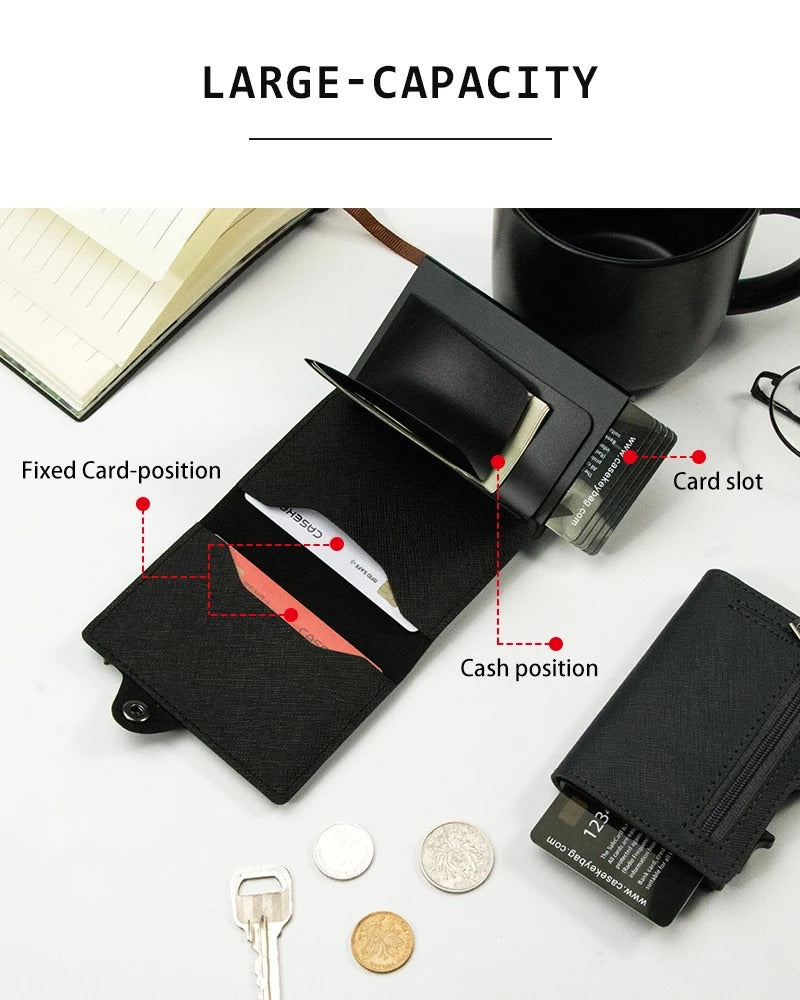 RFID Slim Wallet – Leren Pop-Up Kaartenhouder Heren Portemonnee