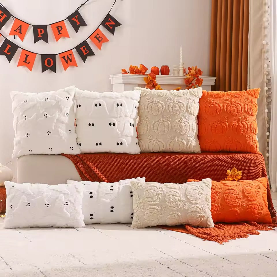 Halloween Kussenhoes – Quilted Pompoen & Spook Herfst Decoratie