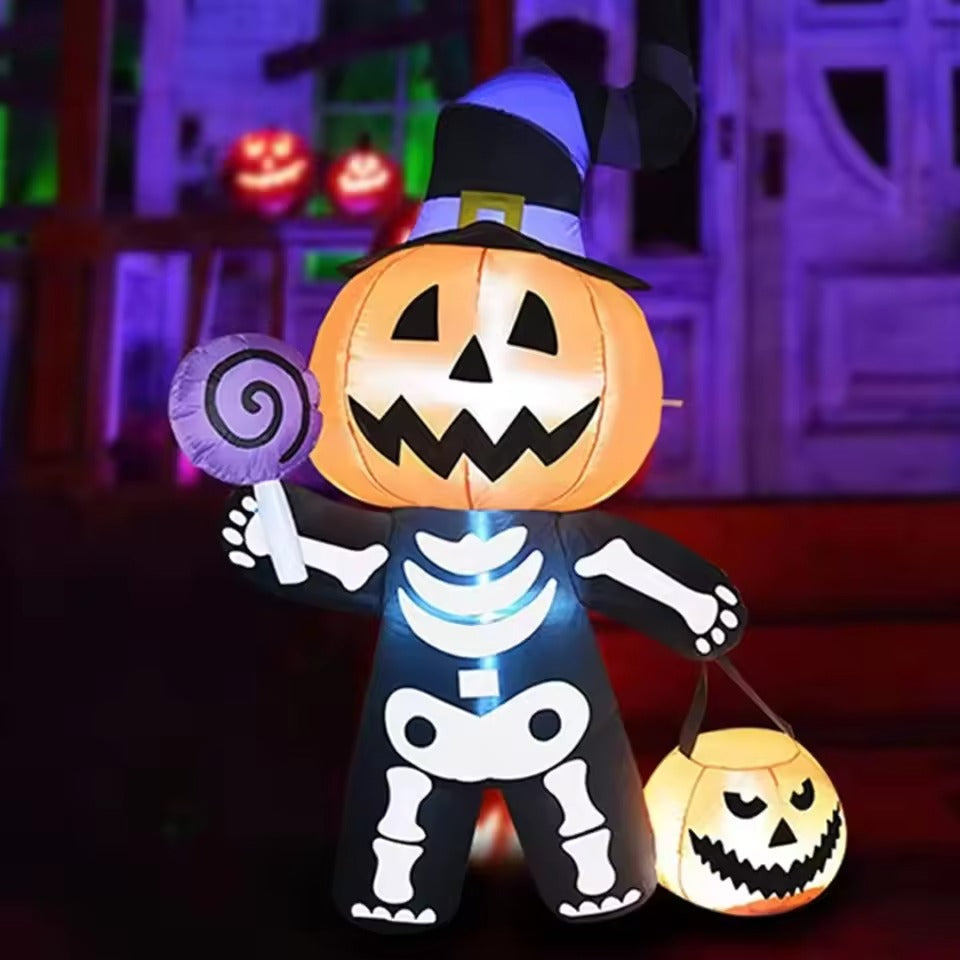 Halloween Opblaasbare Pompoen Skelet 1.7M met Spook en LED Verlichting